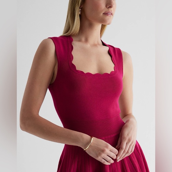 Express Square Neck Scalloped Mini Fit and Flare Sweater Dress XL - Picture 3 of 8